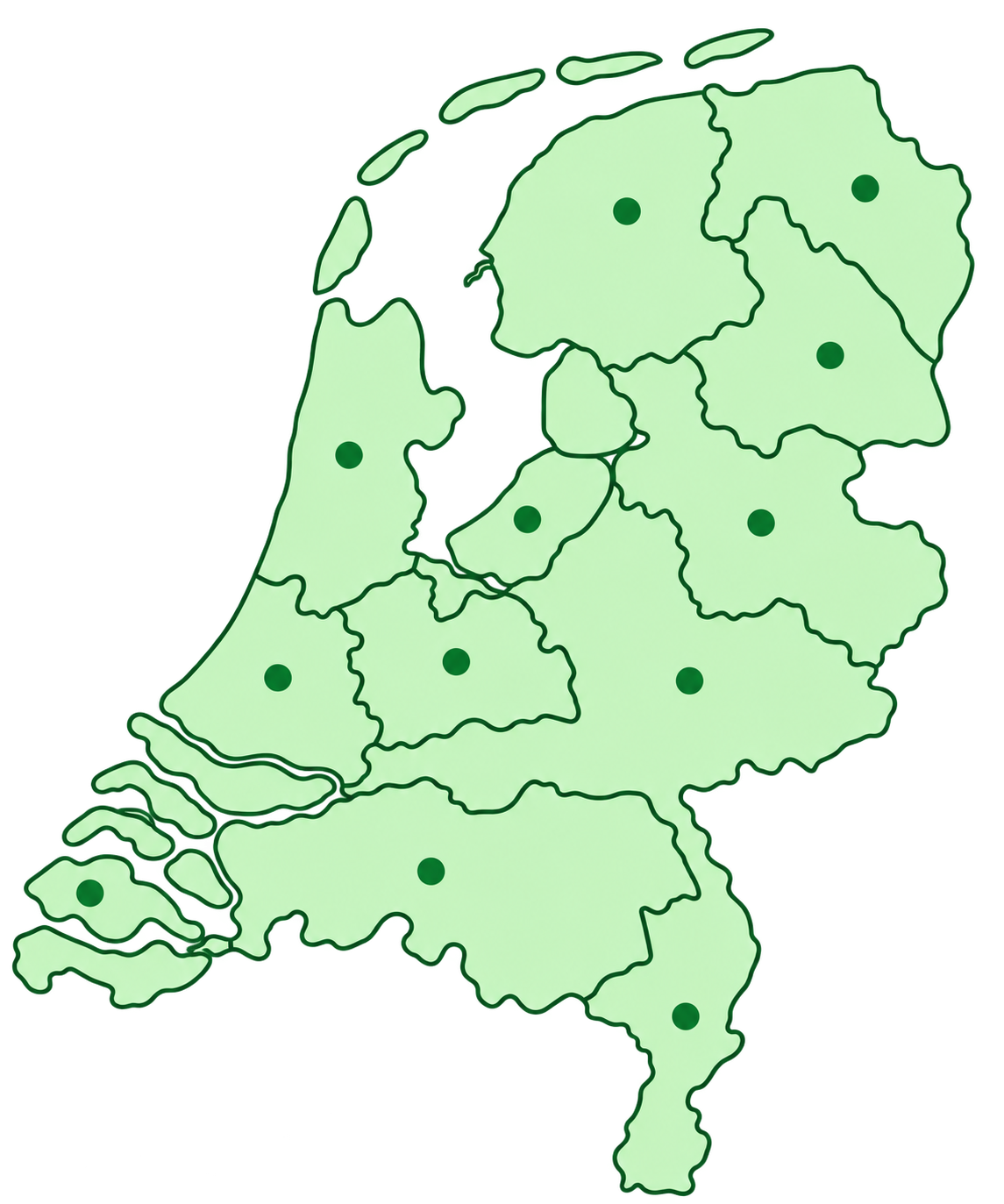 Kaart van Nederland met werkgebied Noord Zeker Isolatie